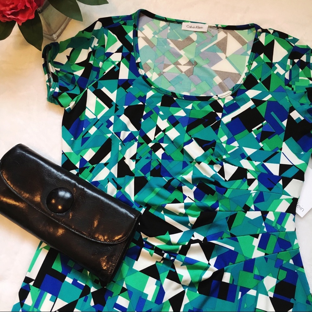 Calvin Klein Scoop Neck Geometric Print Dress - Picture 3 of 5